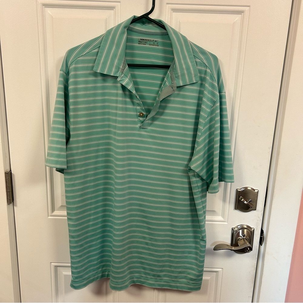 Nike Golf Dri Fit Men’s Short Sleeve Polo Green/White Striped Sz L